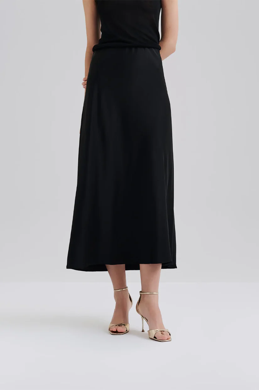 Malina Aubree Satin Midi Skirt - Black - Image 2