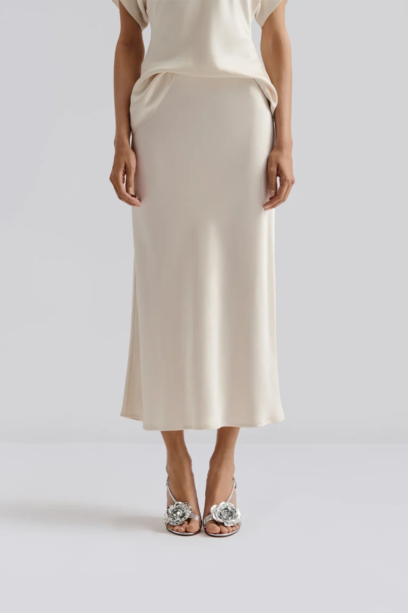 Malina Aubree Satin Midi Skirt - Vanilla - Image 2