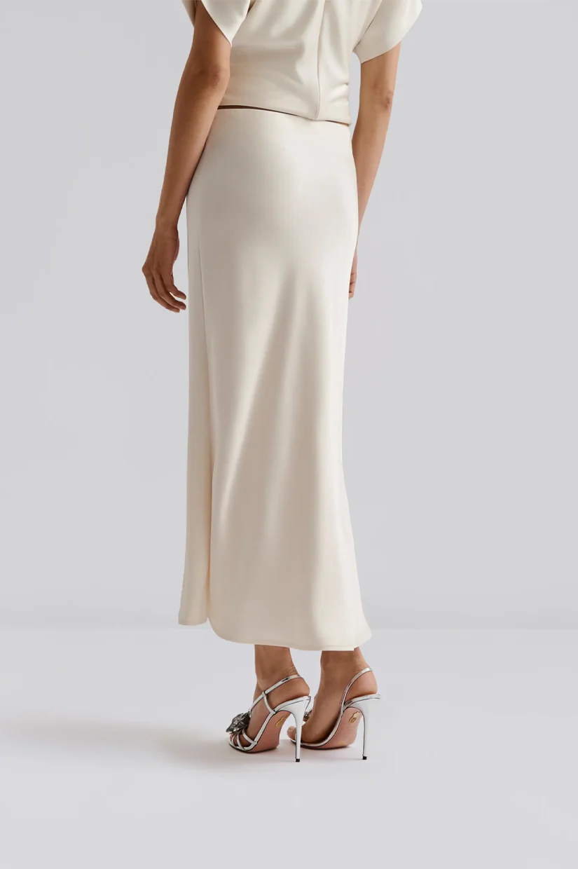 Malina Aubree Satin Midi Skirt - Vanilla - Image 3