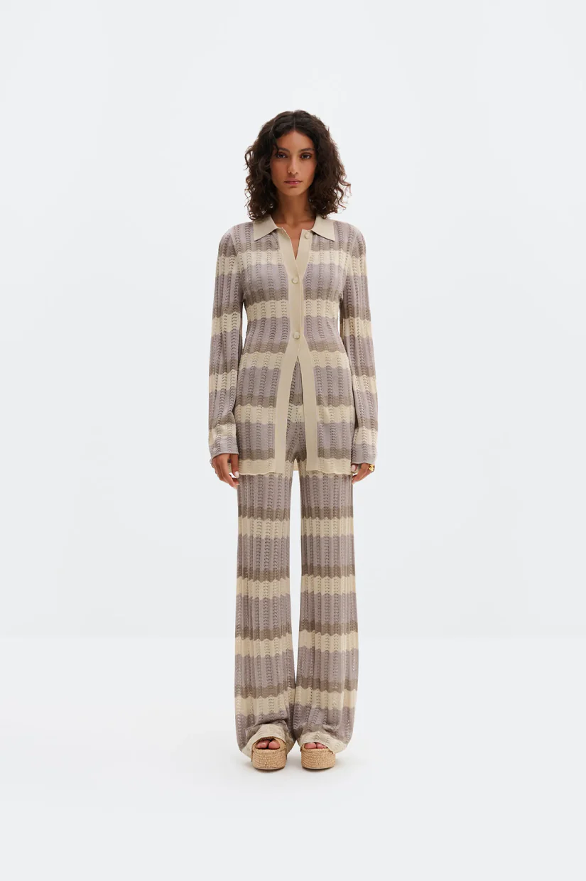 Malina Ditte Flared Knit Pants - Multi Taupe