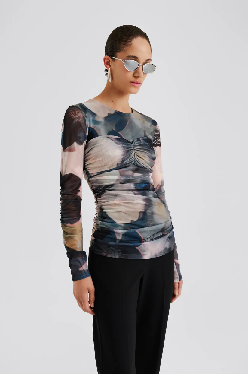 Malina Elionora Sheer Jersey Top - Dusty Poppy