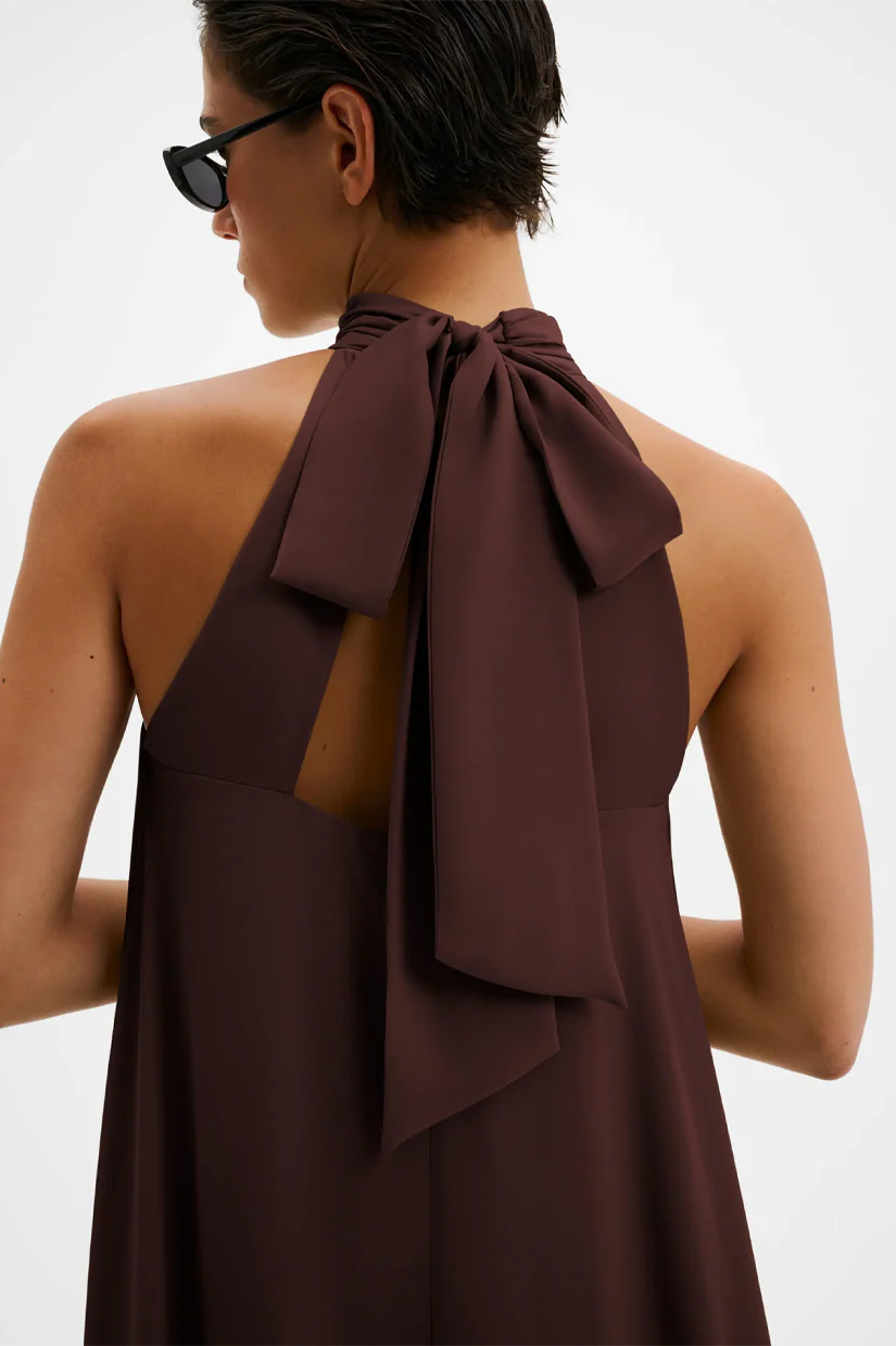 Malina Sabrina Halterneck Ruffled Midi Dress - Espresso - Image 3