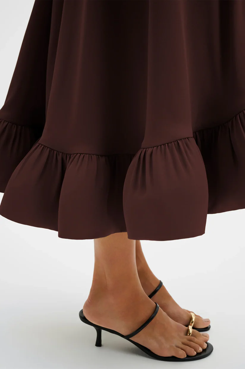 Malina Sabrina Halterneck Ruffled Midi Dress - Espresso - Image 4
