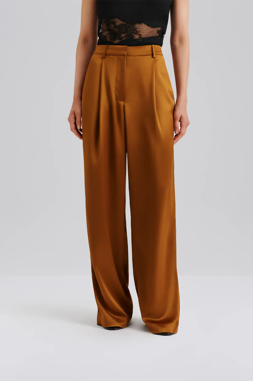 Malina Sarah Elastic Waist Satin Pants - Amber - Image 2