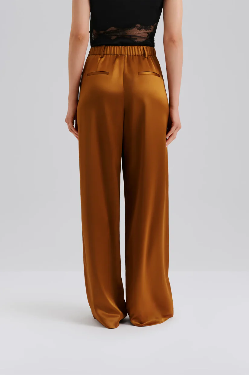 Malina Sarah Elastic Waist Satin Pants - Amber - Image 3