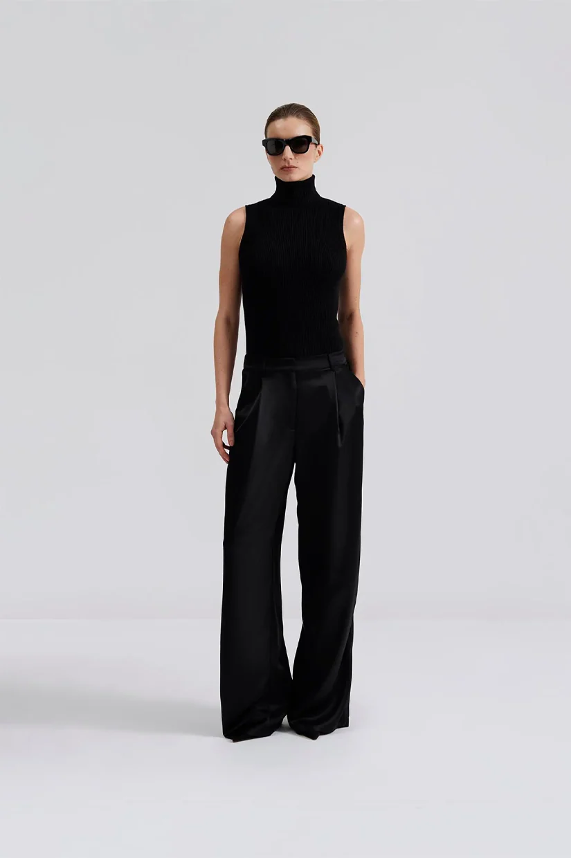 Malina Sarah Elastic Waist Satin Pants - Black