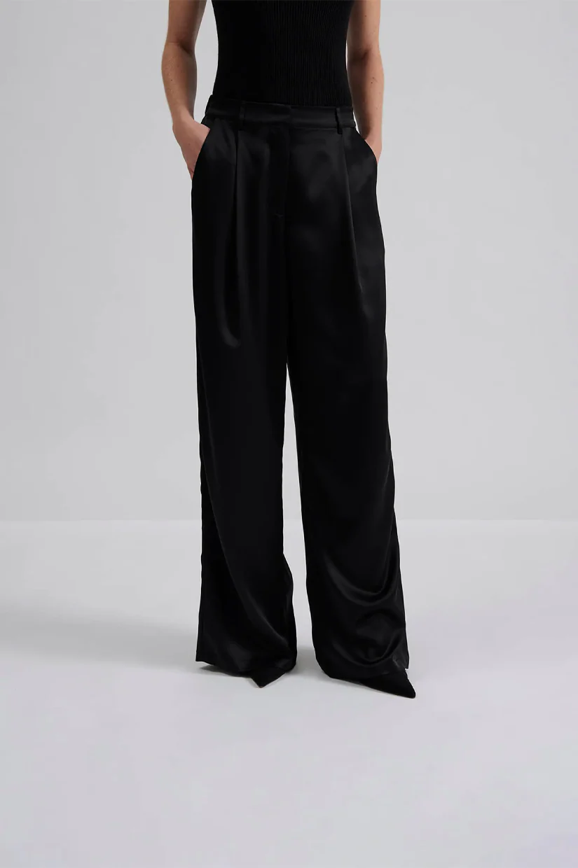 Malina Sarah Elastic Waist Satin Pants - Black - Image 2
