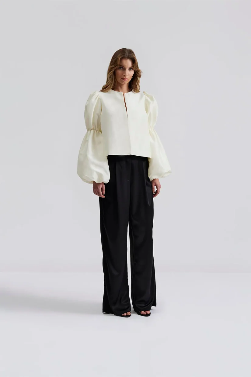 Malina Sarah Elastic Waist Satin Pants - Black - Image 4