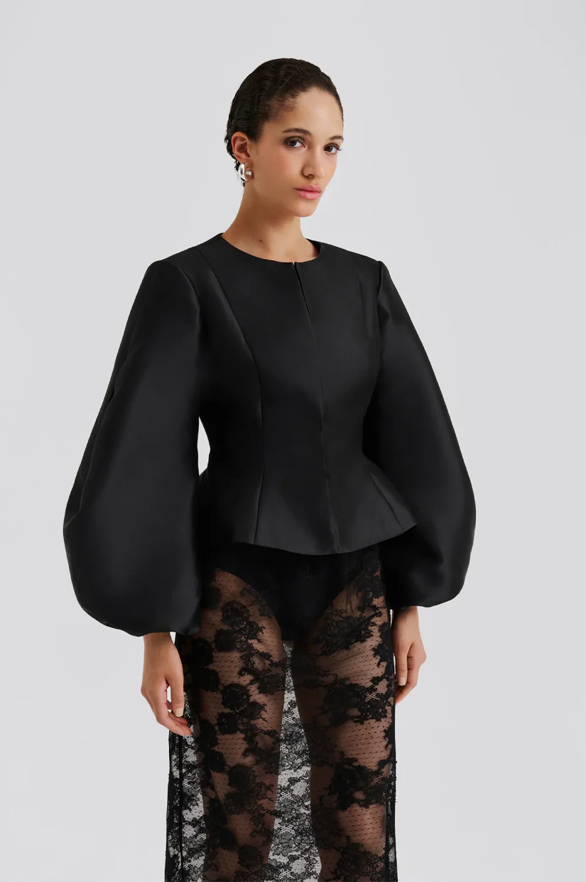 Malina Vendela Balloon Sleeve Blouse - Black - Image 2