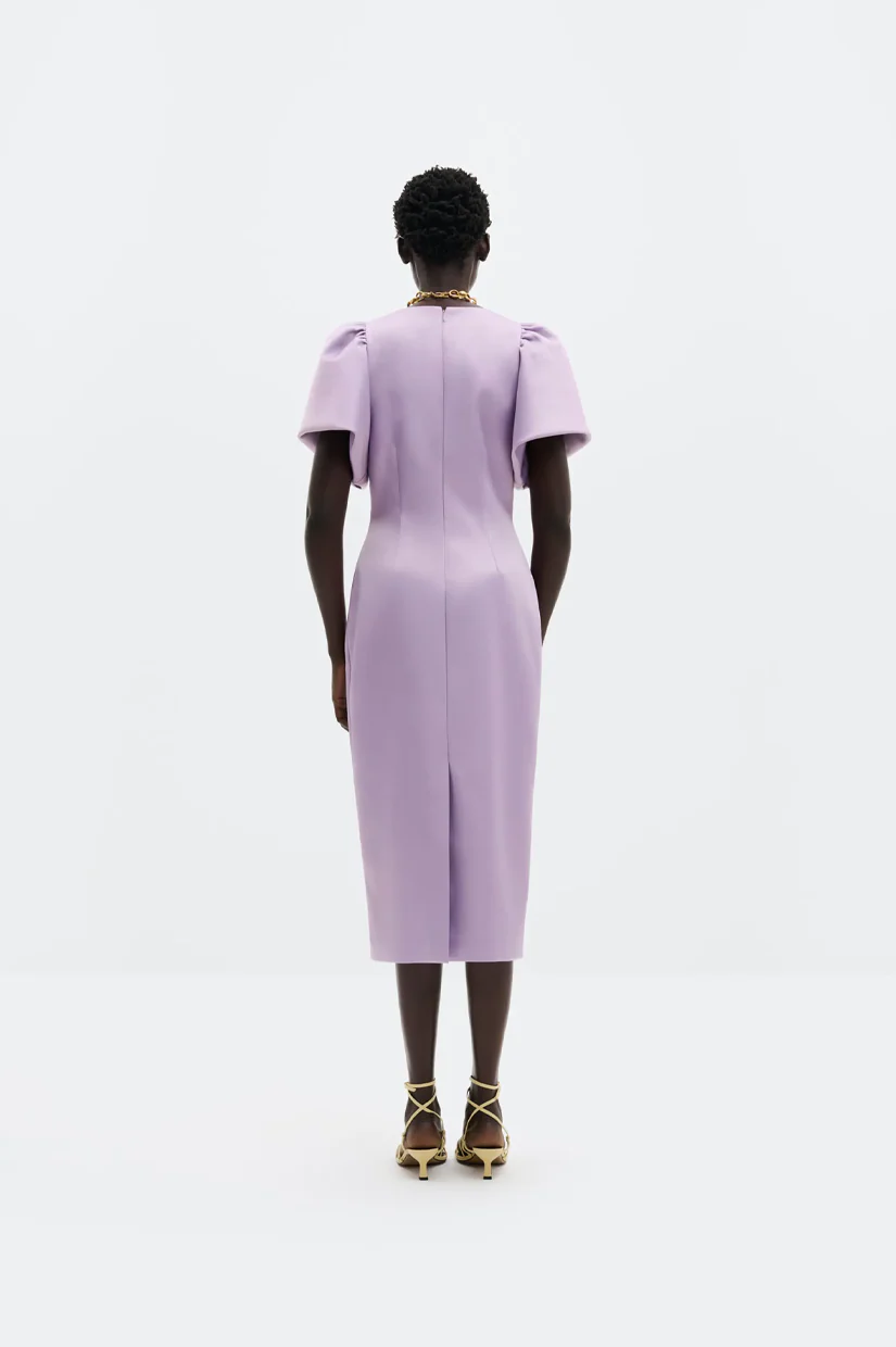 Malina Zindy Fitted Pouf Sleeve Midi Dress - Lavender - Image 3