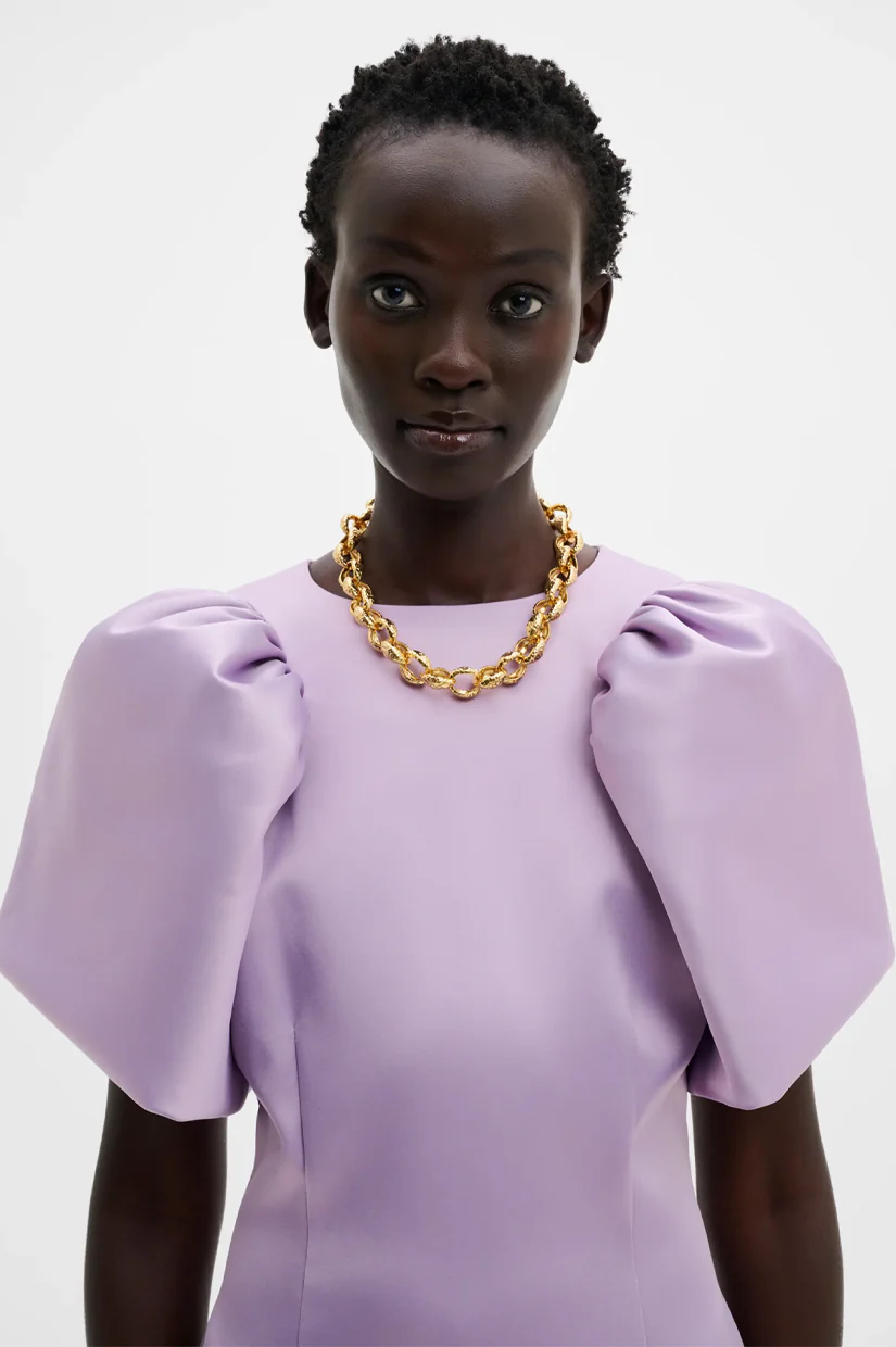 Malina Zindy Fitted Pouf Sleeve Midi Dress - Lavender - Image 4