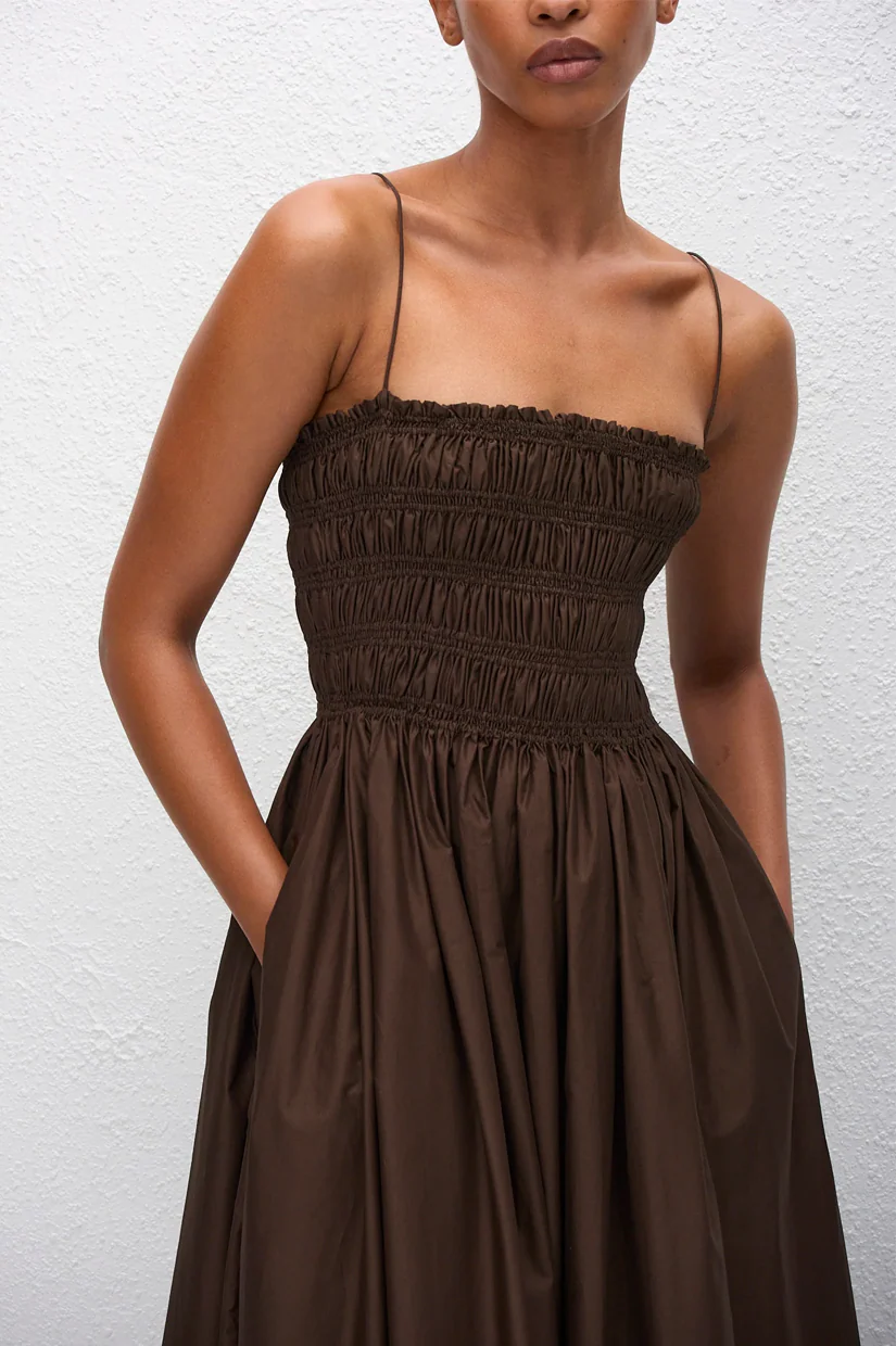 Matteau Shirred Bodice Dress - Chocolate - Image 2