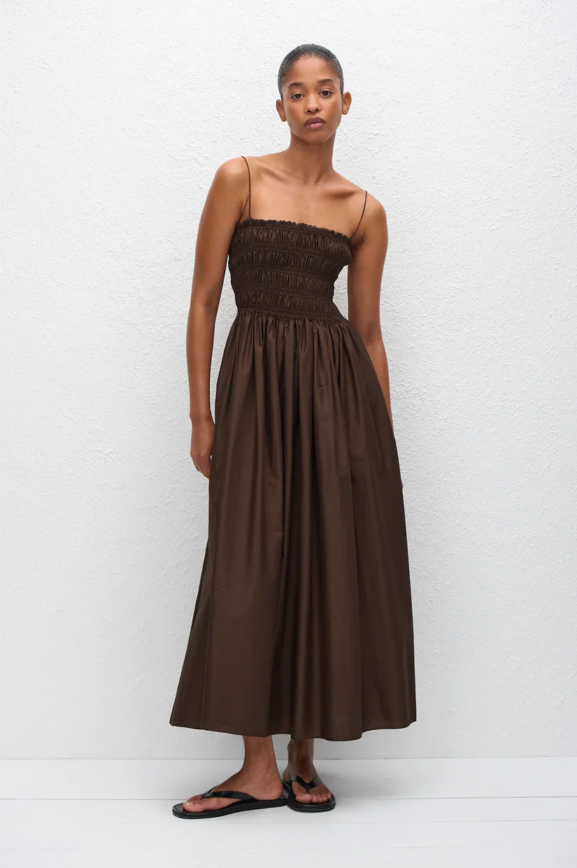 Matteau Shirred Bodice Dress - Chocolate - Image 3