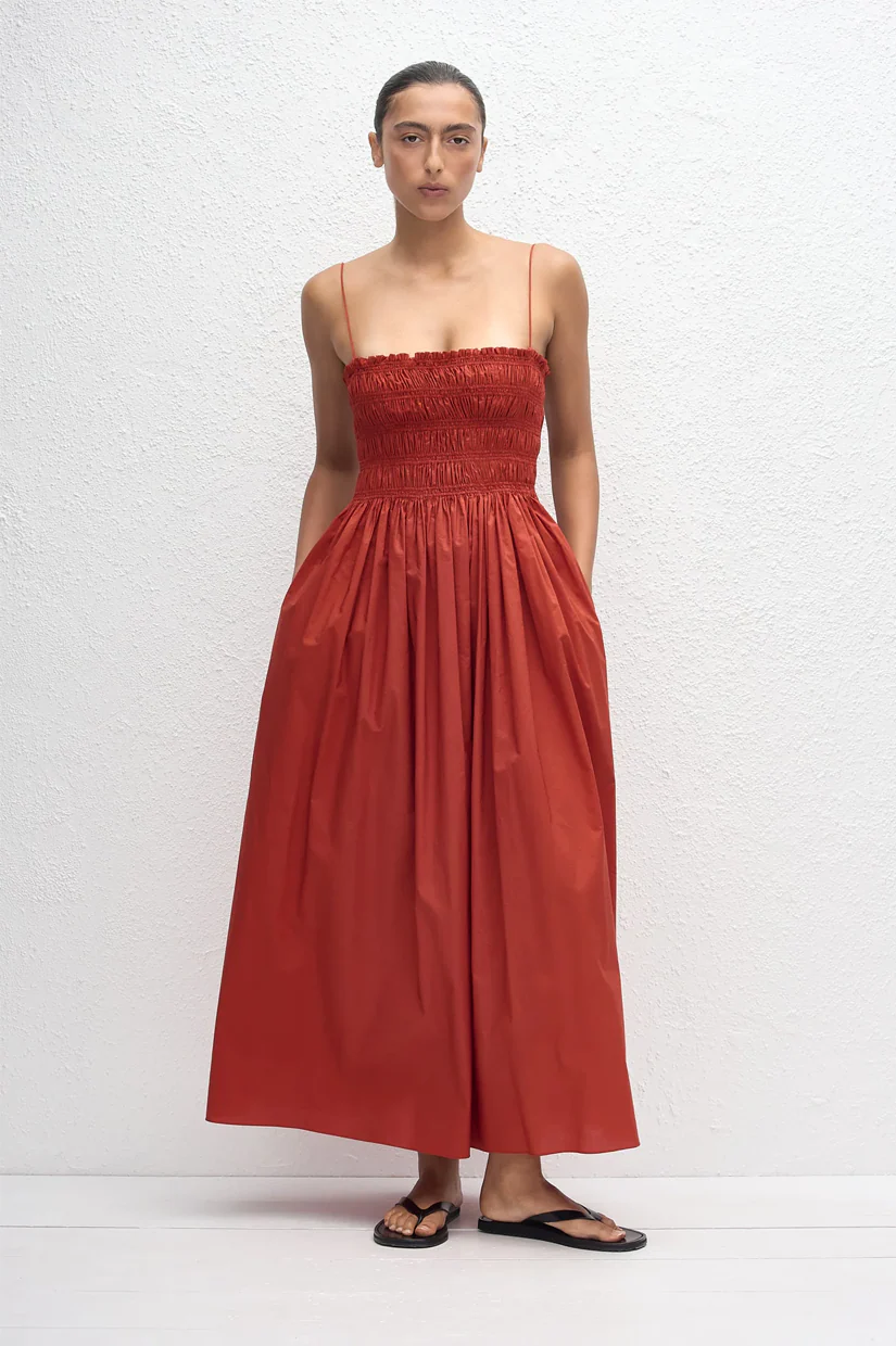 Matteau Shirred Bodice Dress - Tomato