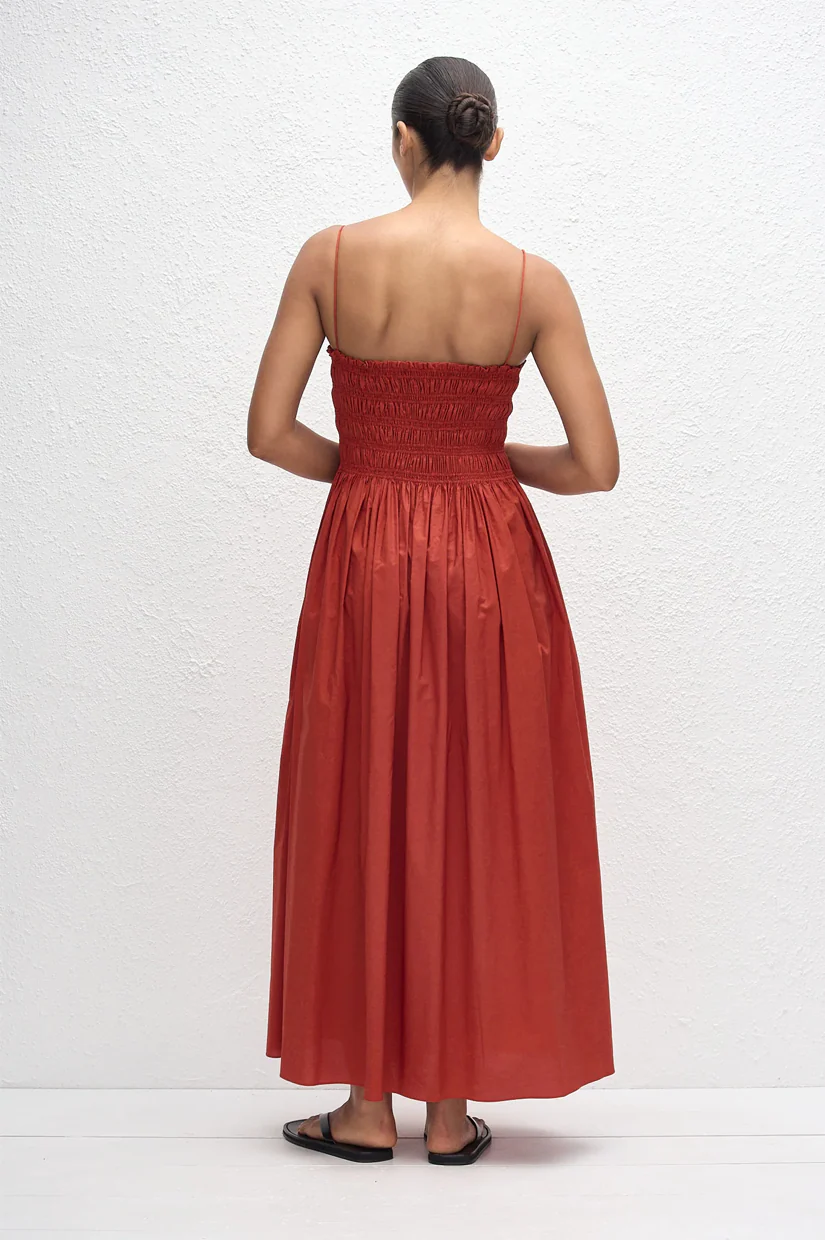 Matteau Shirred Bodice Dress - Tomato - Image 3