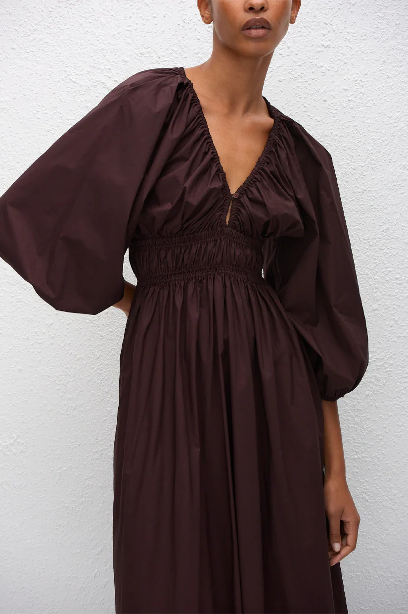 Matteau Shirred Plunge Button Dress - Aubergine - Image 2