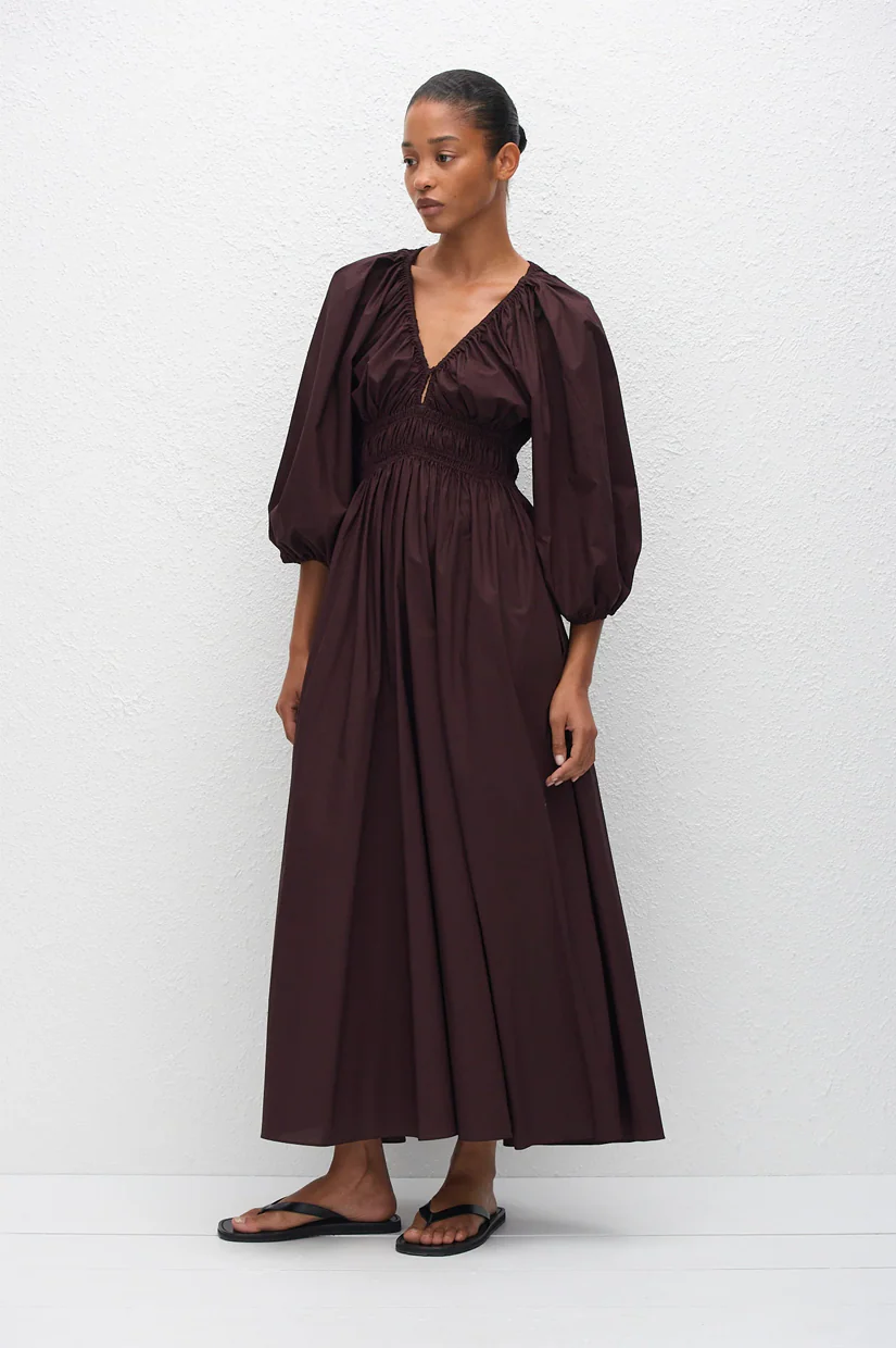 Matteau Shirred Plunge Button Dress - Aubergine - Image 3