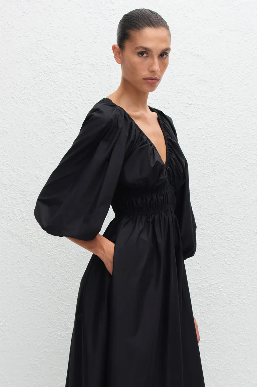 Matteau Shirred Plunge Button Dress - Black - Image 3