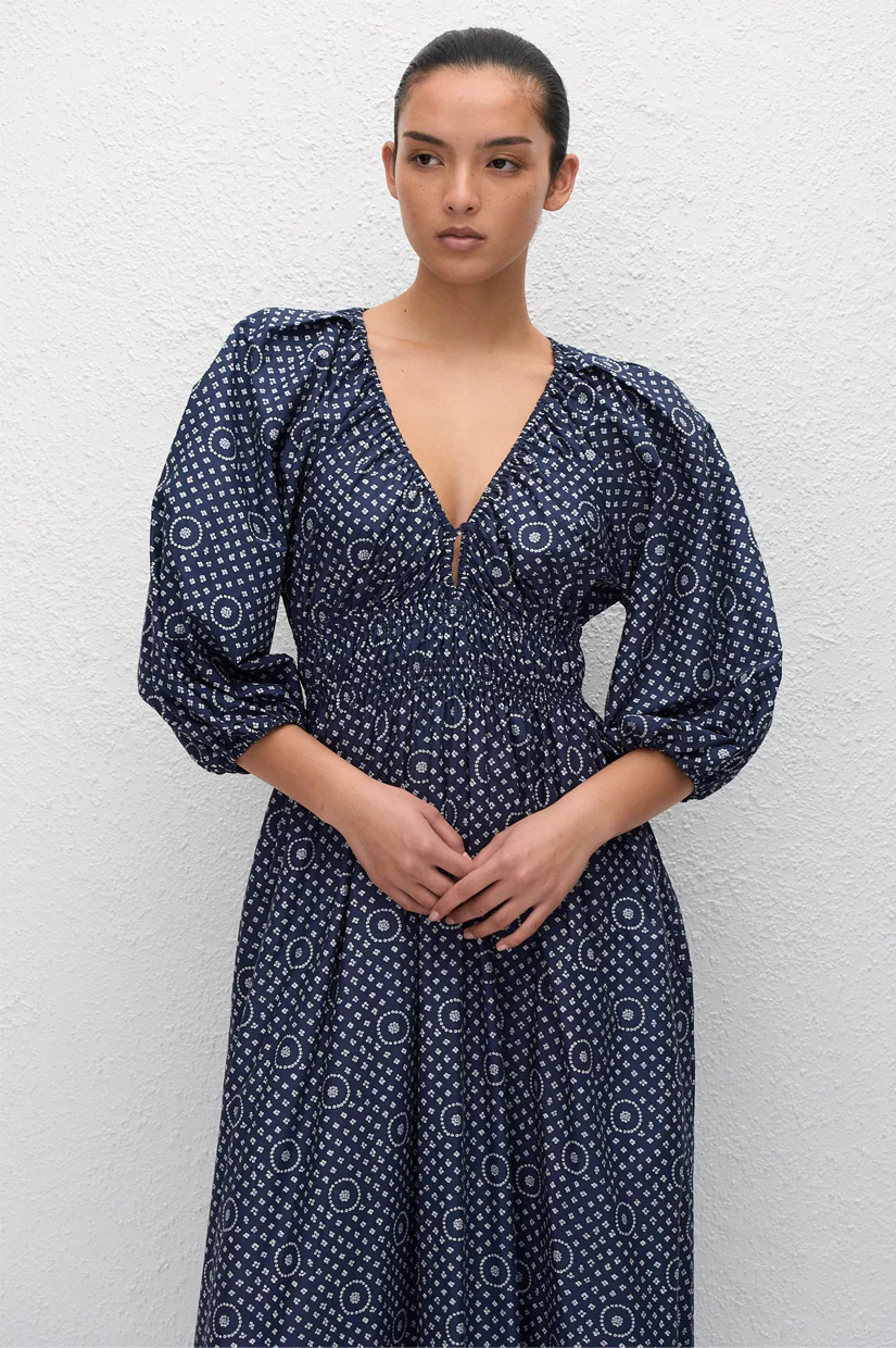 Matteau Shirred Plunge Button Dress - Bluebell - Image 2