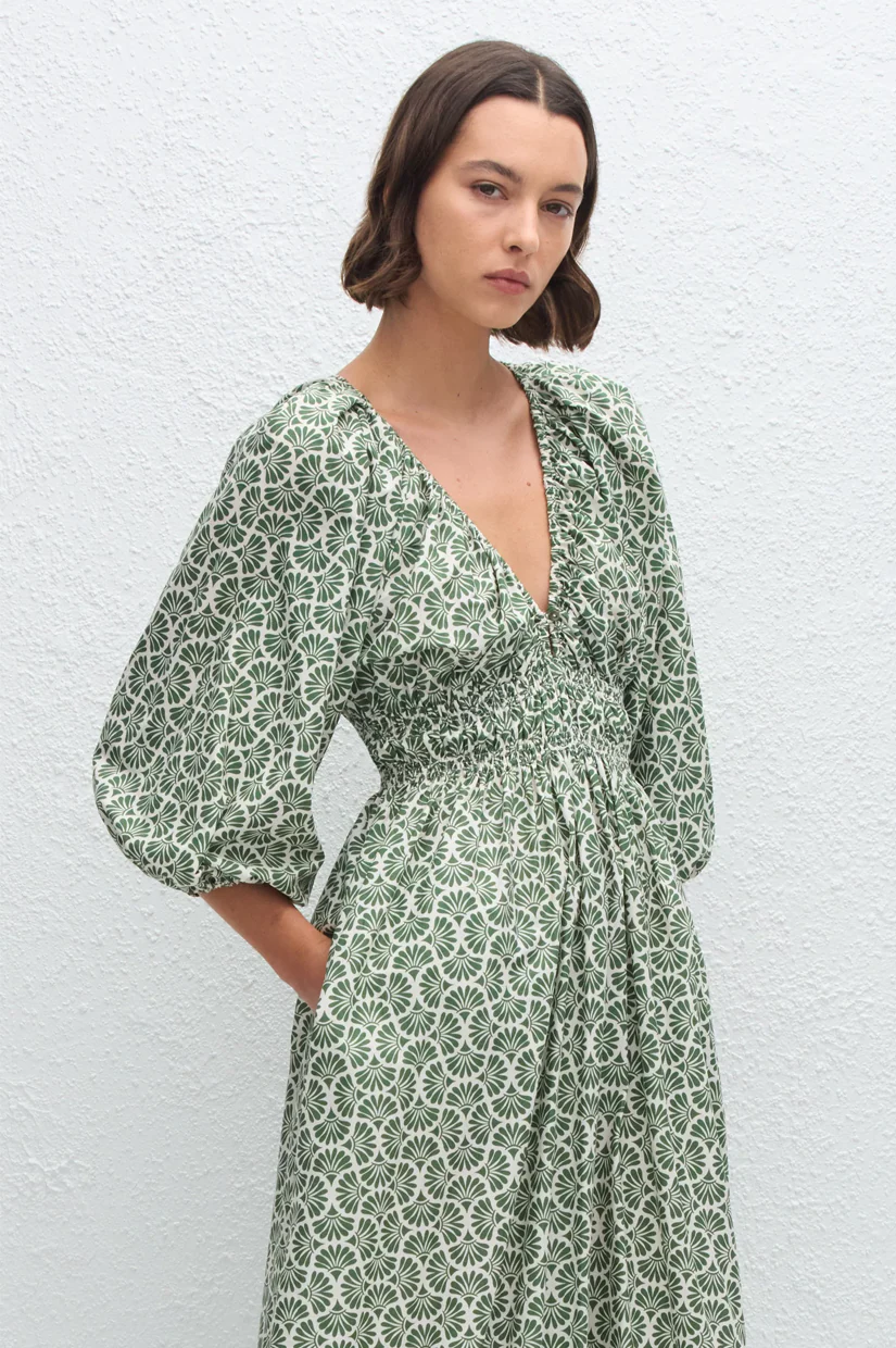 Matteau Shirred Plunge Button Dress - Vetiver - Image 3