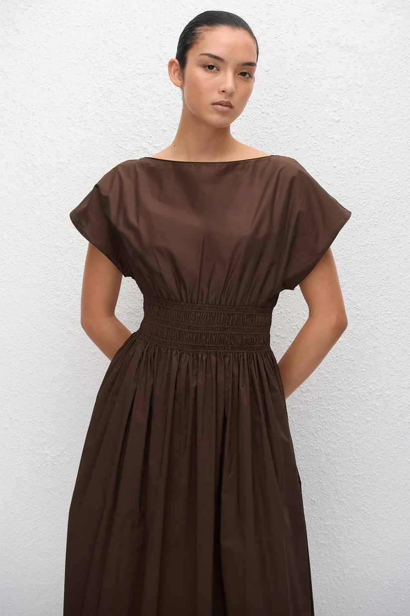 Matteau Shirred Waist Midi Dress - Chocolate - Image 2