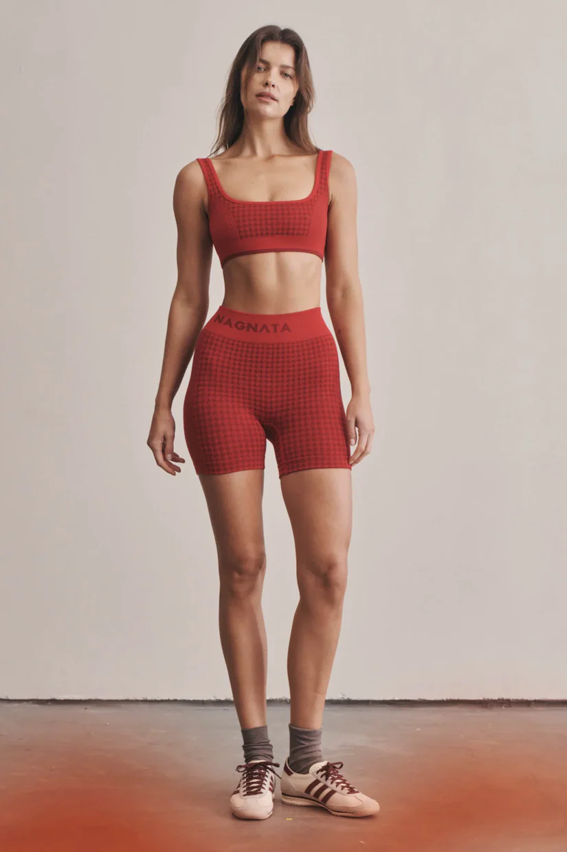 Nagnata Houndstooth Wool Bralet - Crimson