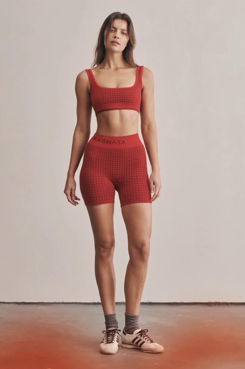 Nagnata Houndstooth Wool Mini Short - Crimson