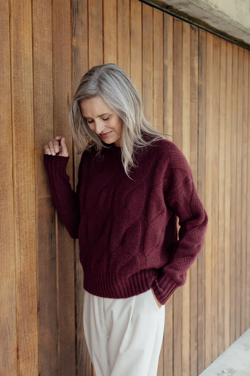 Perriam Briar Cable Merino Angora Jersey - Pinot Noir - Image 3