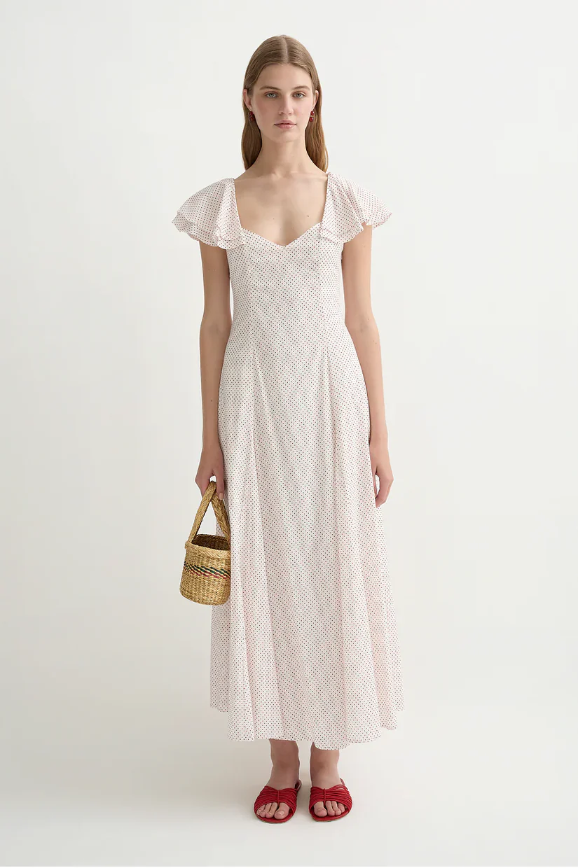 Posse Marlow Fluttered Dress - Cream/Red