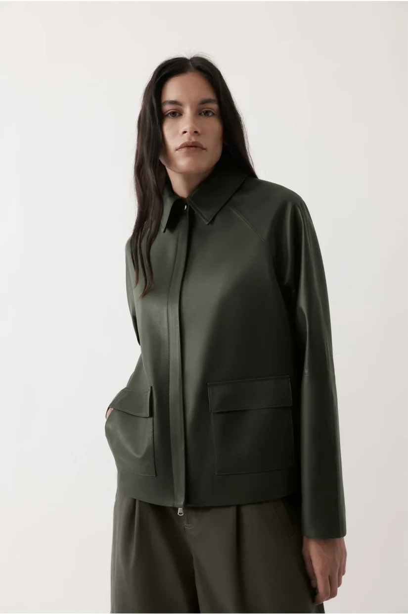 Rebe Mo Leather Jacket - Dark Olive