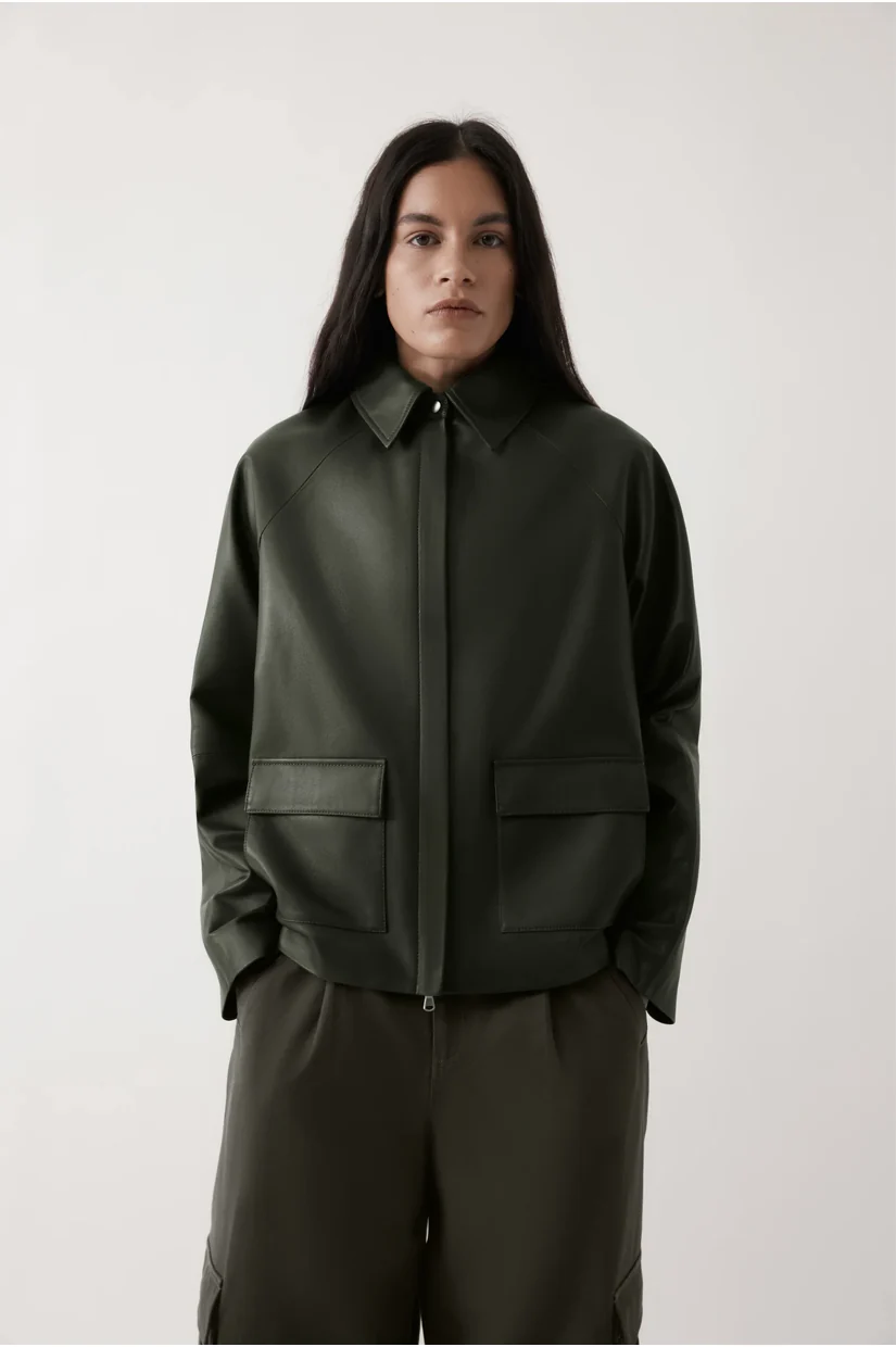 Rebe Mo Leather Jacket - Dark Olive - Image 2