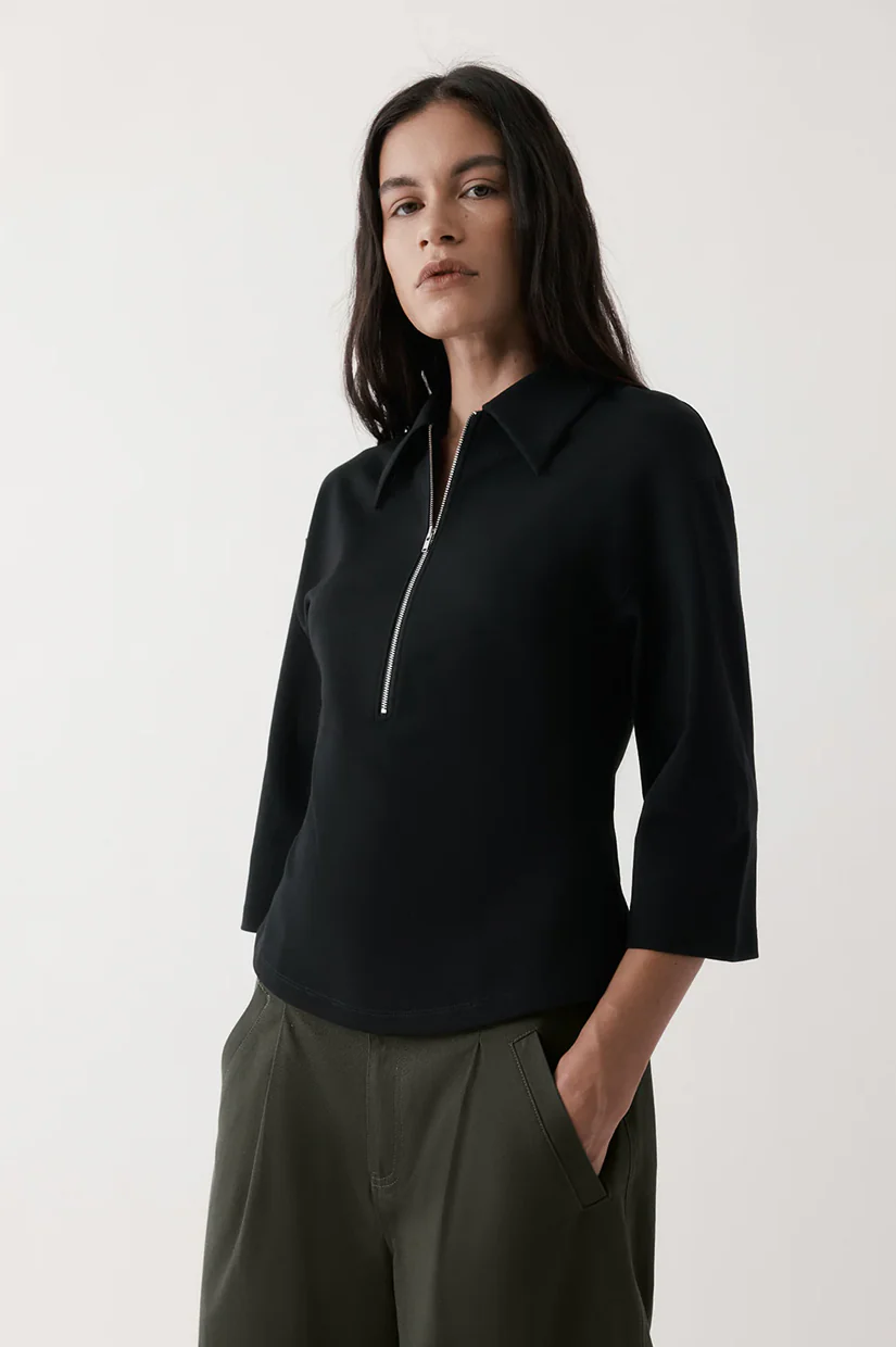 Rebe Zip-Front Top - Black