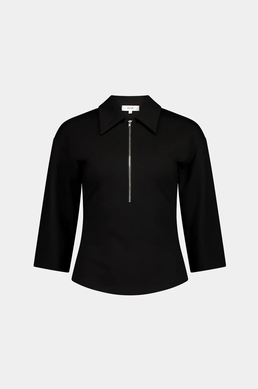Rebe Zip-Front Top - Black - Image 3