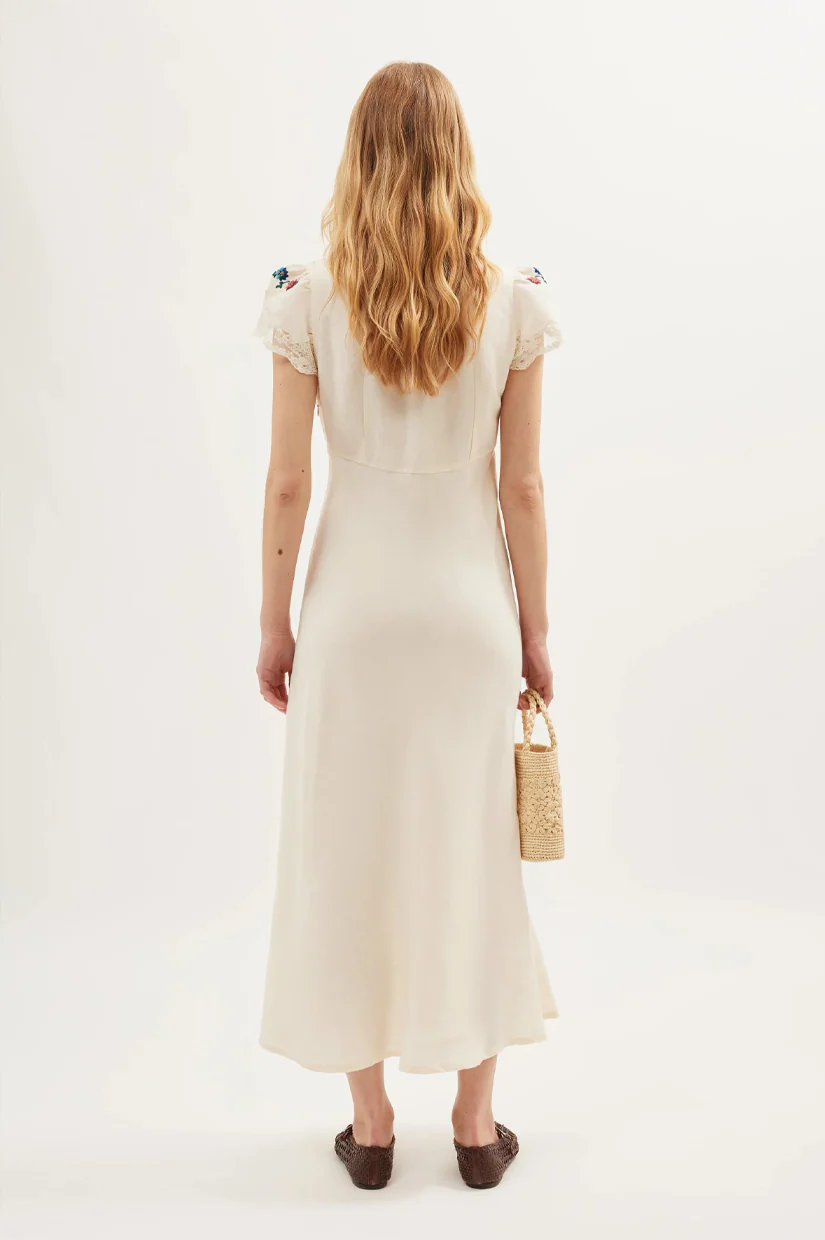 Rixo Amari Dress - Daisy Sun Embroidery Cream - Image 3