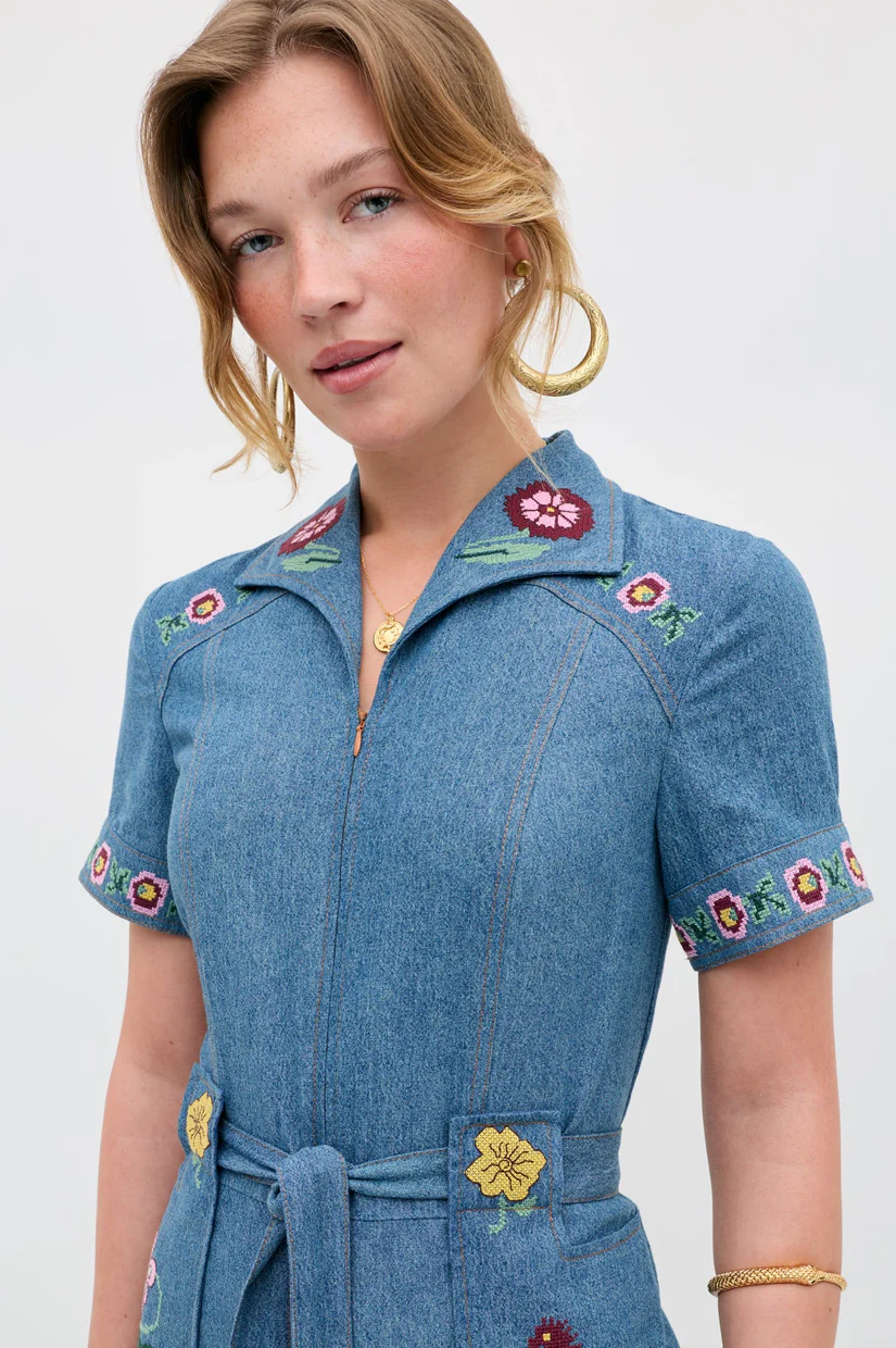 Rixo Briana Jumpsuit - Juliette Embroidery Blue - Image 4