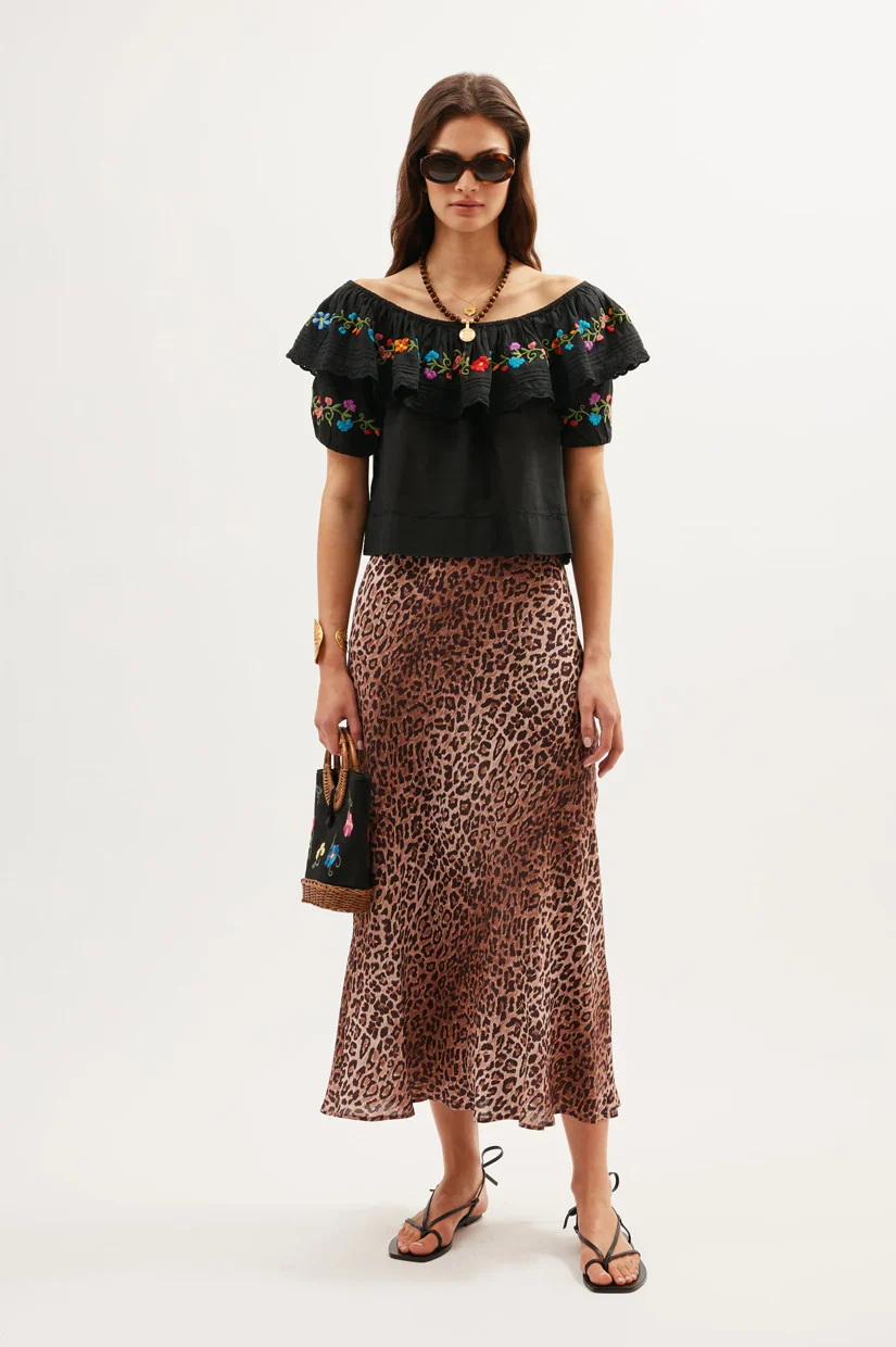 Rixo Lisette Top - Ombre Floral Embroidery Black