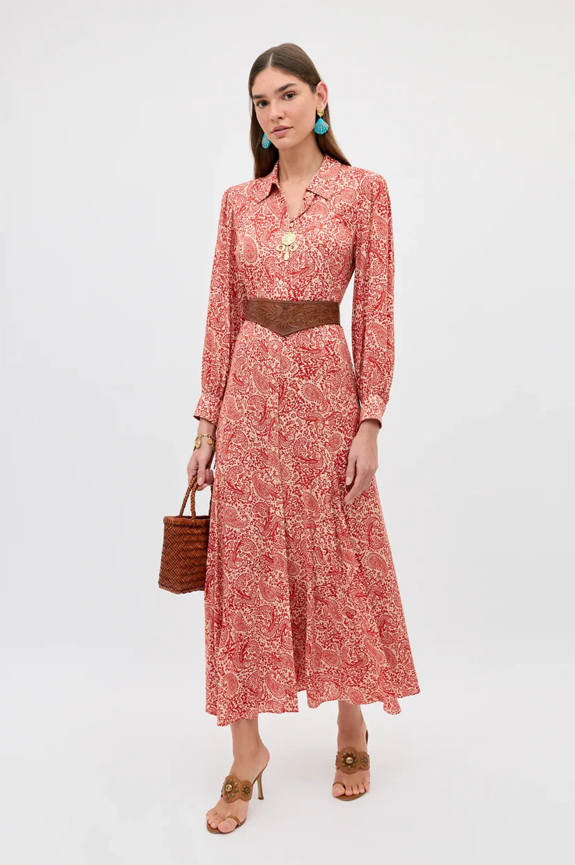 Rixo Maddison Dress - Woodcut Gremlin Red