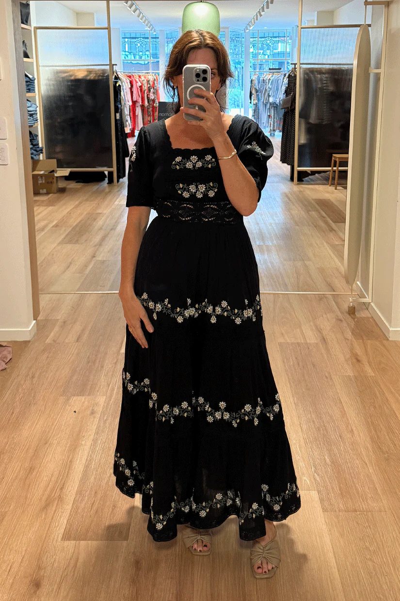 Rixo Philippa Dress - Lilia Embroidery Black