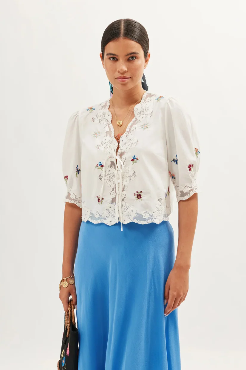 Rixo Ursula Top - Bud Embroidery Ivory