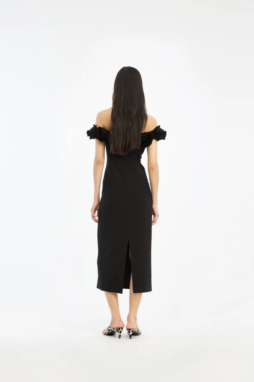 Rotate Crepe Midi Flower Dress - Black - Image 2