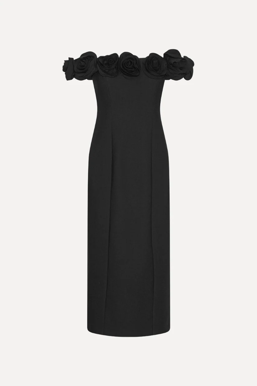 Rotate Crepe Midi Flower Dress - Black - Image 4