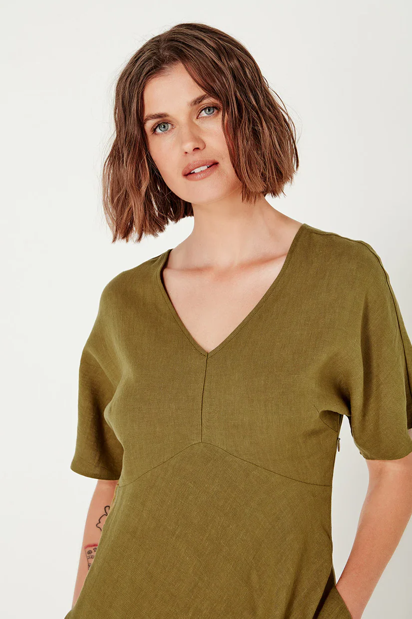 Shjark Evie Dress - Chartueuse Linen - Image 4