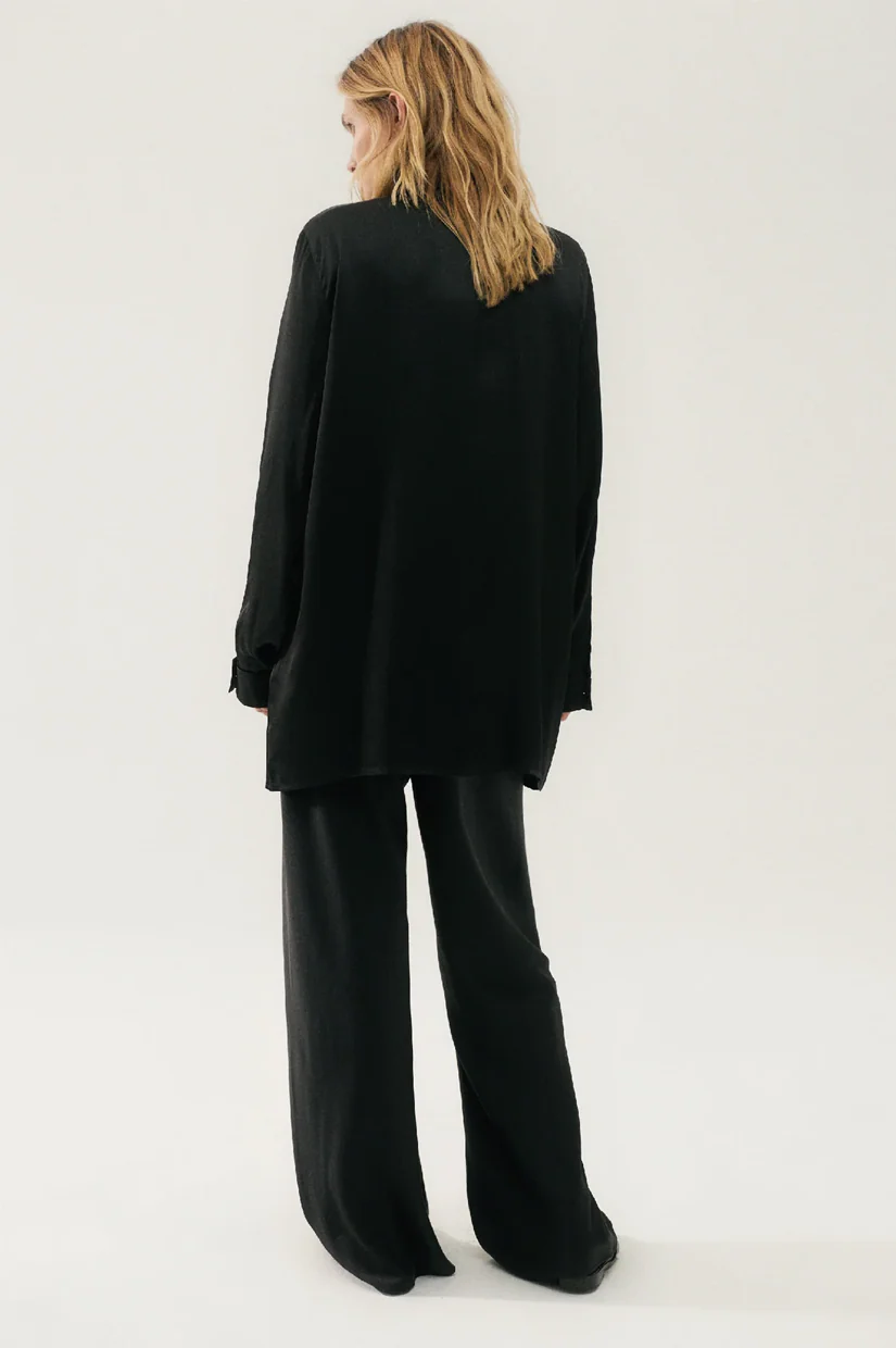 Silk Laundry Boyfriend Shirt - Black - Image 3