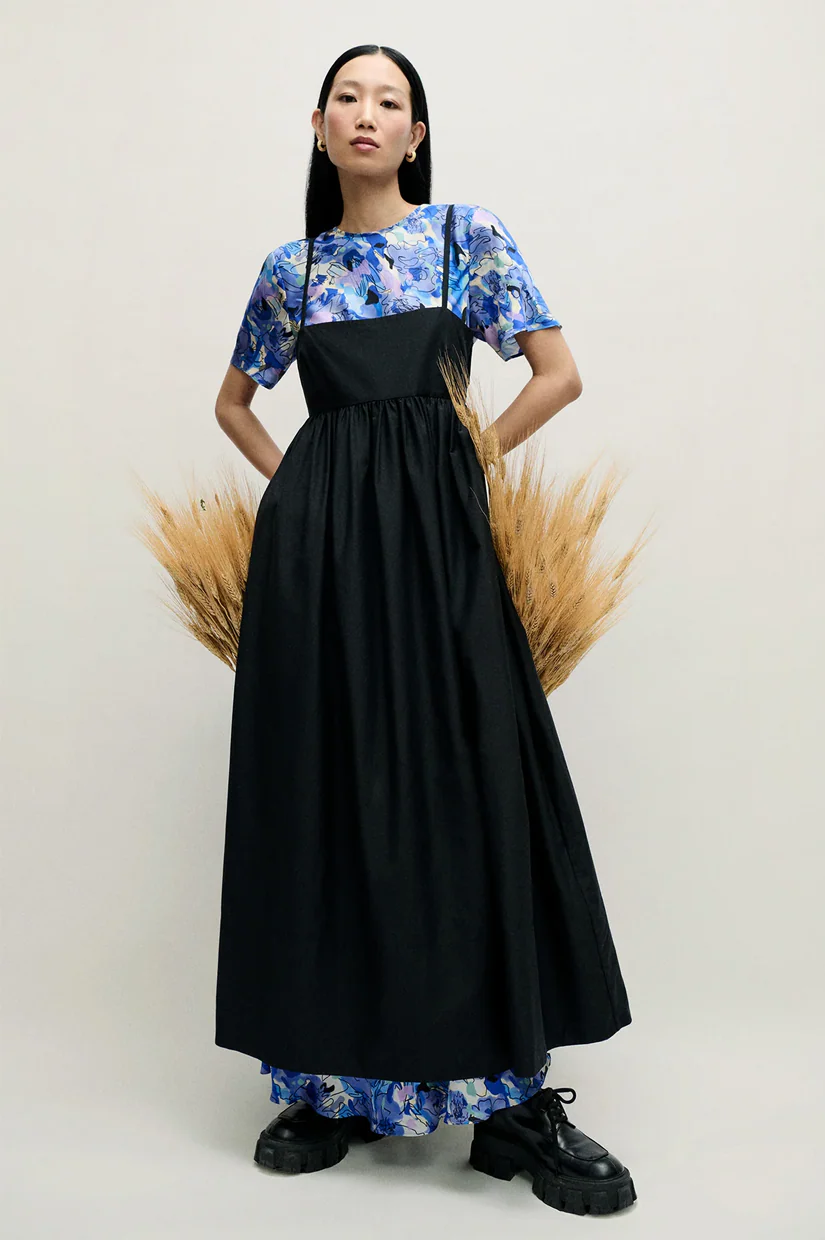 Silk Laundry Cotton Silk Tulip Dress - Black