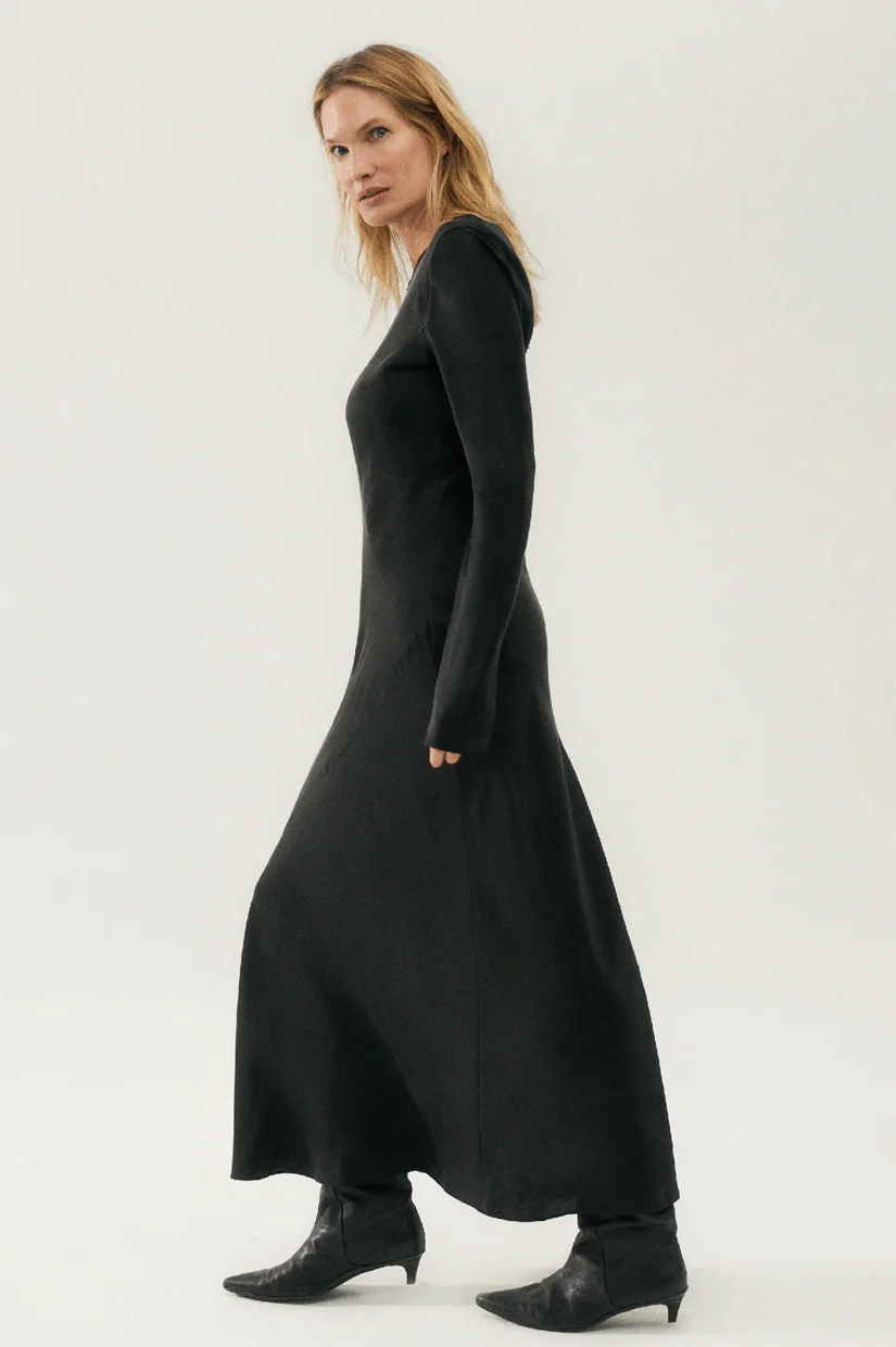 Silk Laundry Full Sleeve Bias Cut Dress - Black - Image 3