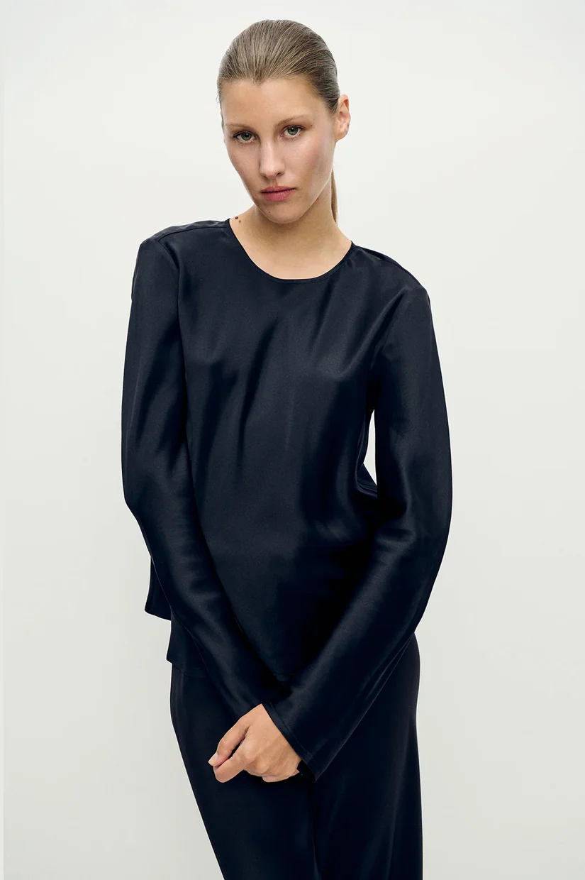 Silk Laundry Long Sleeve Bias Top - Black - Image 3