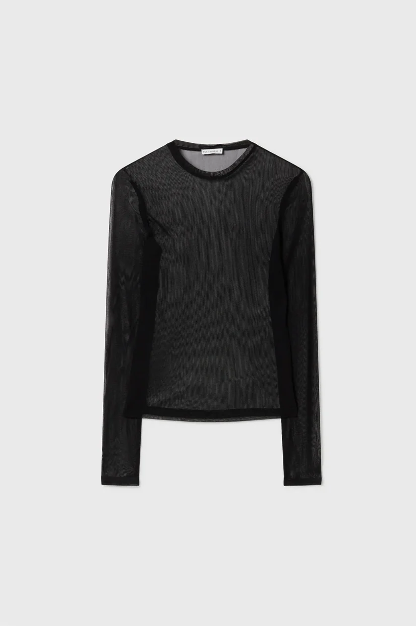 Silk Laundry Mesh Long Sleeve Top - Black - Image 3