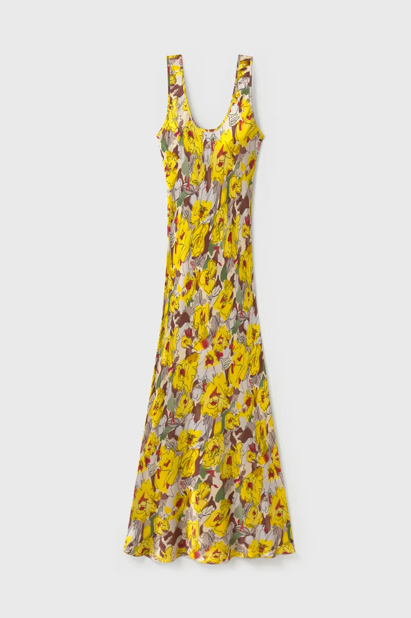 Silk Laundry Scoop Neck Dress - Sunflower Floral