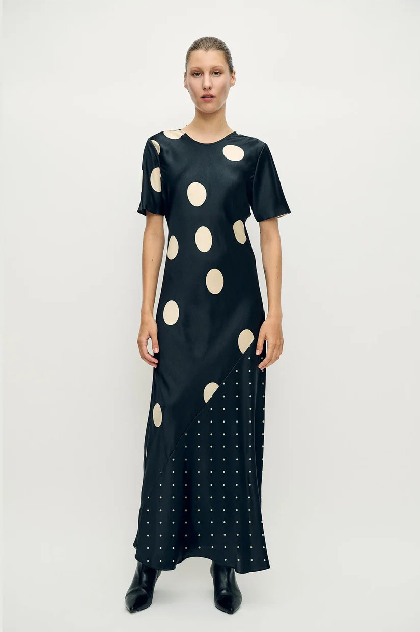 Silk Laundry Short Sleeve Bias Dress - Large Polka Dot