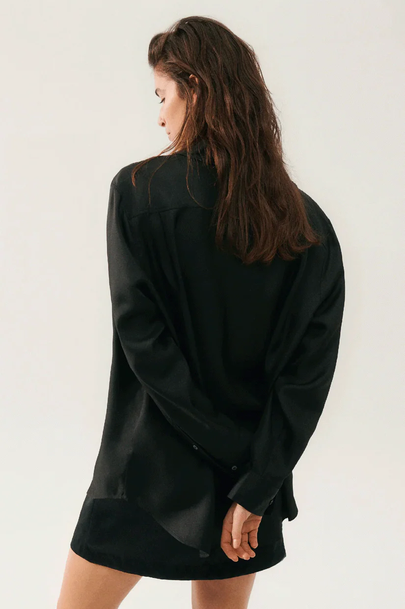Silk Laundry Twill Boyfriend Shirt - Black - Image 3